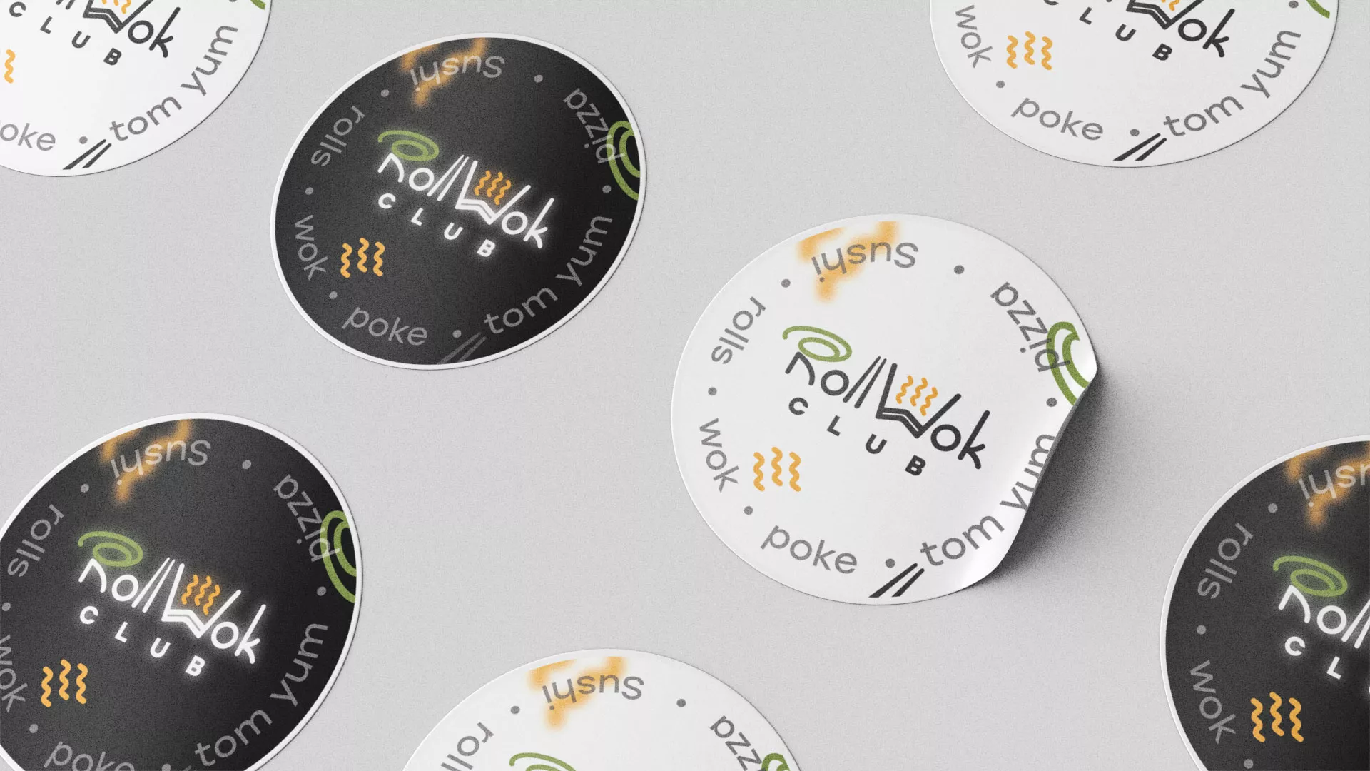 Разработка наклеек для суши-бара «Roll Wok Club» в Белоусово